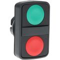 Product Image of Push-Button Switch, 22 mm Mounting Hole Dia, Momentary, Rectangle, Green and Red Pushbutton, Nonilluminated, Momentary, On-Off, Shock and Vibration Resistant, ZB5AA7340