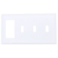 Product Image of 4-Gang Combination Wall Plate, 3 Toggle & 1 Decorator - White