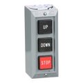 Product Image of Momentary 2NO/3NC 3-Operator Projecting Push Button, Down/Stop/Up Legend, NEMA 1 Push-Button Control Station, 9001BG305