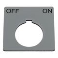 Product Image of 2-1/4" Square Plastic Legend Plate, Off-On, Black Letters, 1.2" Hole Dia. (Silver), 9001KN144SP