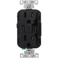 Product Image of Decora Tamper-Resistant Combination Duplex Receptacle w/ USB Chargers, 15A, NEMA 5-15R - Black (125V)