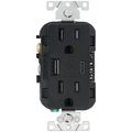 Product Image of Decora Tamper Resistant Duplex Receptacle Outlet and 5.1A USB Charger - Black (15A, 125V)