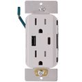 Product Image of 15A Decora Tamper-Resistant Duplex Receptacle w/ 60W USB Dual Type A/C Power Delivery Wall Outlet Charger - White