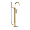 Product Image of Components Floor Mount Bath Filler Trim w/ Industrial Handles And Handshower (Vibrant Brushed Moderne Brass)