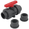 Product Image of 1-1/4" PVC TBB Series True Union Ball Valve w/ Socket and Threaded Ends, EPDM O-Ring (Gray)