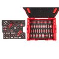 Product Image of 1/4, 3/8" Drive 6-Point Socket Set with Lid Insert in Stacking Tool Box, 105-Piece (5/32 - 1", 4 - 24mm)