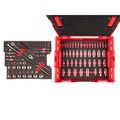 Product Image of 1/4, 3/8" Drive 6-Point Socket Set with Lid Insert in Stacking Tool Box, 105-Piece (5/32 - 1", 4 - 24mm)