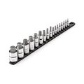 Product Image of 1/4", 3/8", 1/2" Drive Hex Bit Socket Set w/ Rail, 17-Piece (5/64"- 3/4")