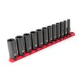 Product Image of 3/8" Drive Deep 6-Point Impact Socket Set with Rail, 12-Piece (8-19mm)