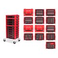 Product Image of 1/4", 3/8", 1/2" Drive Shallow and Deep 12-Point Socket and Ratchet Set in Modular Stacking Tool Cart, 250-Piece (5/32"- 1-1/2", 4 - 38mm)