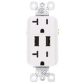 Product Image of Fed Spec Grade USB Charger w/ Tamper-Resistant 20A Duplex Receptacle - White