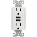 Product Image of Combination Duplex Receptacle & 3.6A USB Charger, 2P, 3W, NEMA 5-15R - White (15A, 125V)