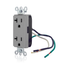 Decora Plus Duplex Receptacle Outlet,  Smooth Face, 20A, 125V Pre-Wired Leads (hot and neutral), NEMA 5-20R, 2-Pole, 3-Wire, Self-Grounding, Gray