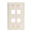 Quickport, Wallplate For LaRGe Connectors w/ ID Windows, Single Gang, 4-port (Light Almond)