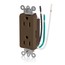 Decora Plus Duplex Receptacle Outlet,  Smooth Face, 15A, 125V Pre-Wired Leads, NEMA 5-15R, 2-Pole, 3-Wire, Self-Grounding (Brown)