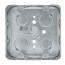 4" x 1-1/2" 2-Gang Steel Square Outlet Box w/ 1/2" & 3/4" Eccentric Knockouts & Ground Bump