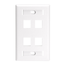 Quickport, Wallplate For LaRGe Connectors w/ ID Windows, Single Gang, 4-port (White)
