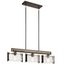 Aberdeen 9.75" 3 Light Linear Chandelier w/ Piastra Glass (Olde Bronze) and Distressed Antique Gray w/ Rust Accents