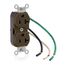 Duplex Receptacle Outlet,  Smooth Face, 20A, 125V Pre-Wired Leads, NEMA 5-20R, 2-Pole, 3-Wire, Self-Grounding (Brown)