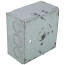 4" x 2-1/8" Deep Steel Square Box w/ 1/2" & 3/4" Eccentric Knockouts, MS Bracket & C-3 Clamp