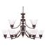 Empire 9 Light 32" Chandelier w/ Alabaster Glass Bell Shades 2 Tier