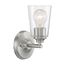 Bransel 1 Light Vanity Fixture Brushed Nickel Finish w/ Clear Seeded Glass
