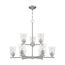 Bransel 9 Light Chandelier Fixture Brushed Nickel Finish w/ Clear Seeded Glass