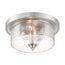 Bransel 2 Light Flush Mount Fixture Brushed Nickel Finish w/ Clear Seeded Glass