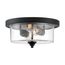 Bransel 2 Light Flush Mount Fixture Matte Black Finish w/ Clear Seeded Glass