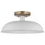 Colony 1 Light Small Semi-Flush Mount Fixture Matte White w/ Burnished Brass