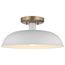 Colony 1 Light Small Semi-Flush Mount Fixture Matte White w/ Burnished Brass