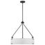 Halter 4 Light Pendant Medium Base 60 Watt Matte Black Finish White Fabric Shade