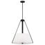 Brewster 3 Light Pendant Black Finish Faux Leather Wrapped Straps White Textile Shade