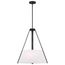 Brewster 3 Light Pendant Black Finish Faux Leather Wrapped Straps White Textile Shade