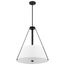 Brewster 3 Light Pendant Black Finish Faux Leather Wrapped Straps White Textile Shade