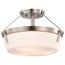 Rowen 3 Light Semi Flush Brushed Nickel Finish Etched White Glass
