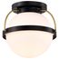 Lakeshore 1 Light Small Flush Matte Black & Natural Brass Finish White Opal Glass