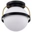 Lakeshore 1 Light Small Flush Matte Black & Natural Brass Finish White Opal Glass