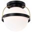 Lakeshore 1 Light Medium Flush Matte Black & Natural Brass Finish White Opal Glass