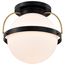 Lakeshore 1 Light Large Flush Matte Black & Natural Brass Finish White Opal Glass