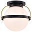 Lakeshore 1 Light Large Flush Matte Black & Natural Brass Finish White Opal Glass