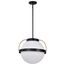 Lakeshore 1 Light Medium Pendant Matte Black & Natural Brass Finish White Opal Glass