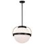 Lakeshore 1 Light Medium Pendant Matte Black & Natural Brass Finish White Opal Glass