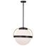 Lakeshore 1 Light Medium Pendant Matte Black & Natural Brass Finish White Opal Glass