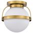 Lakeshore 1 Light Small Flush Natural Brass Finish White Opal Glass