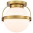 Lakeshore 1 Light Small Flush Natural Brass Finish White Opal Glass