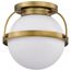 Lakeshore 1 Light Medium Flush Natural Brass Finish White Opal Glass