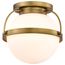 Lakeshore 1 Light Medium Flush Natural Brass Finish White Opal Glass