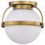 Lakeshore 1 Light Medium Flush Natural Brass Finish White Opal Glass