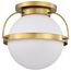Lakeshore 1 Light Large Flush Natural Brass Finish White Opal Glass
